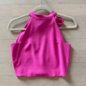 JOA High Neck Crop Top with Bow and Open Back